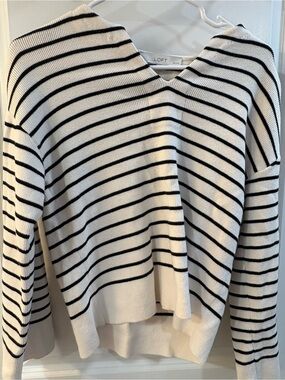 LOFT Black & White Striped V-Neck Sweater